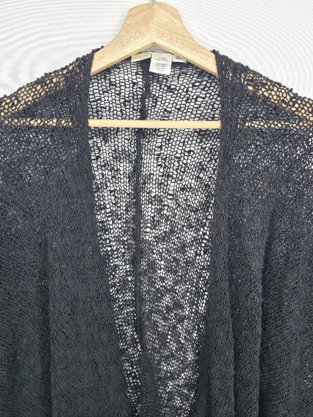 Coldwater Creek Black Open Knit Shawl Wrap One Size Boho Lagenlook Minimalist